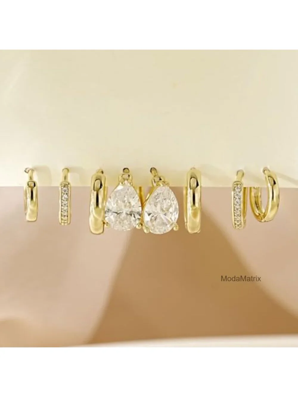 4 Pair Gold Plated Surgical Steel Hoop Earrings Set Hypoallergenic CZ Studs